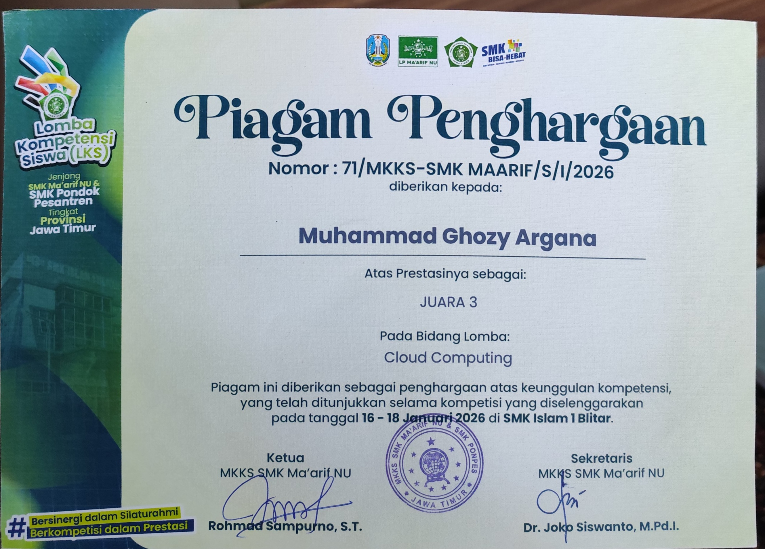 Sertifikat LKS Ma'arif Sidoarjo 2026